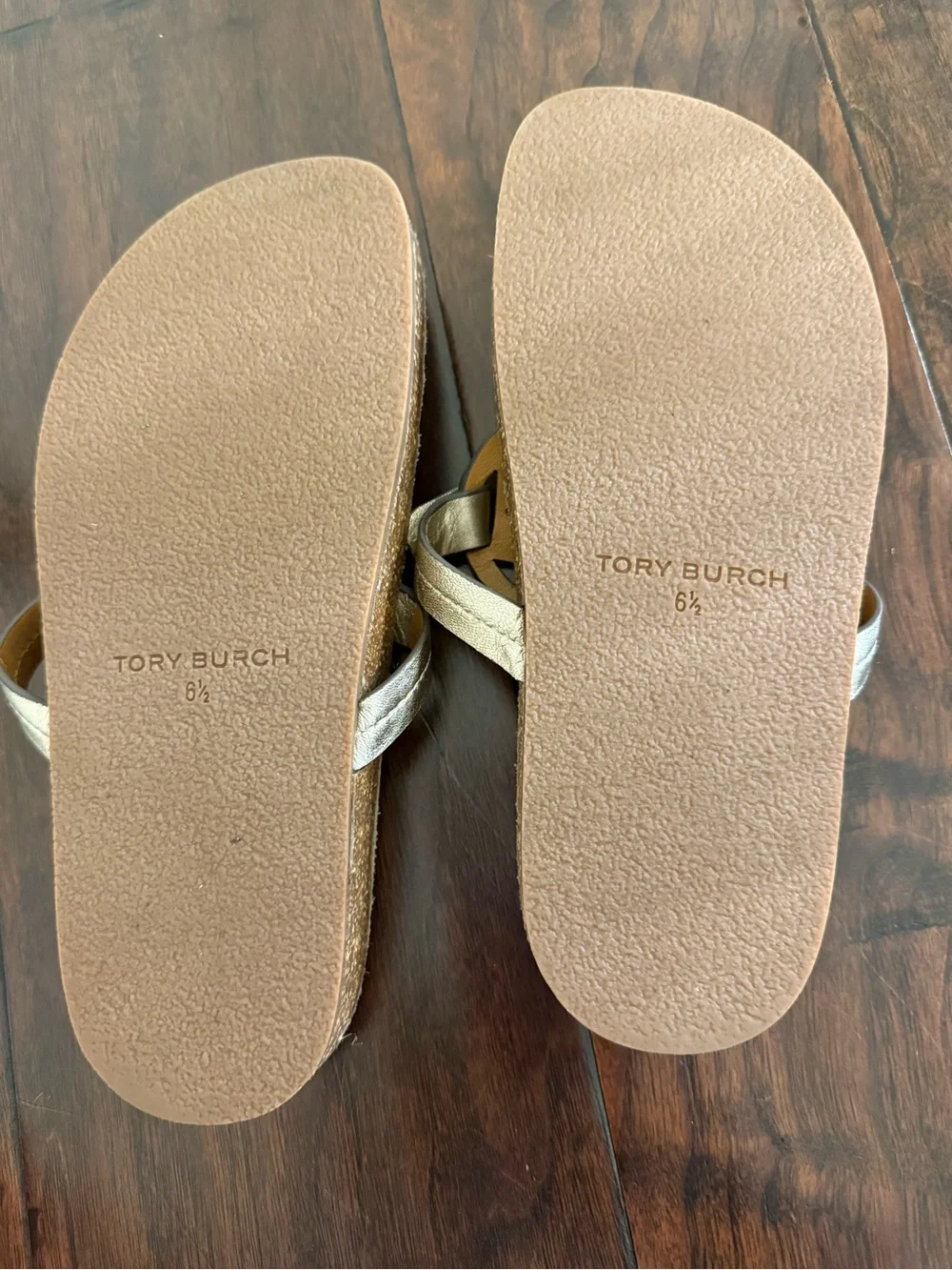 Tory Burch Metallic Gold Logo Thong Sandals